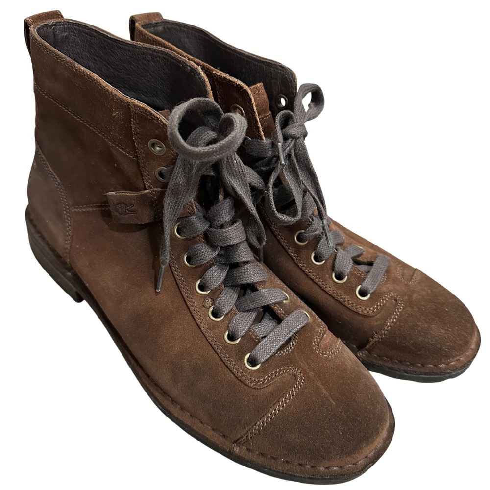 John Varvatos Brown Suede Lace Up Cap Toe Ankle Boots Mens 9
